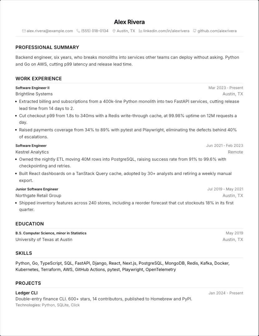 The same resume after tailoring for a specific job